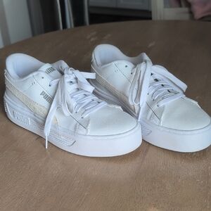 Puma Women's White and Cream Sneakers